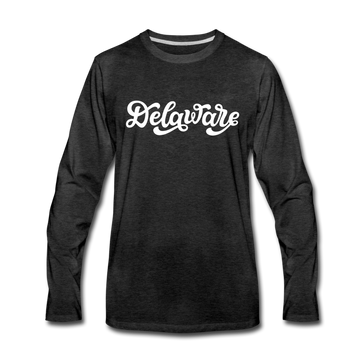 Delaware Long Sleeve T-Shirt - Hand Lettered Unisex Delaware Long Sleeve Shirt - charcoal gray