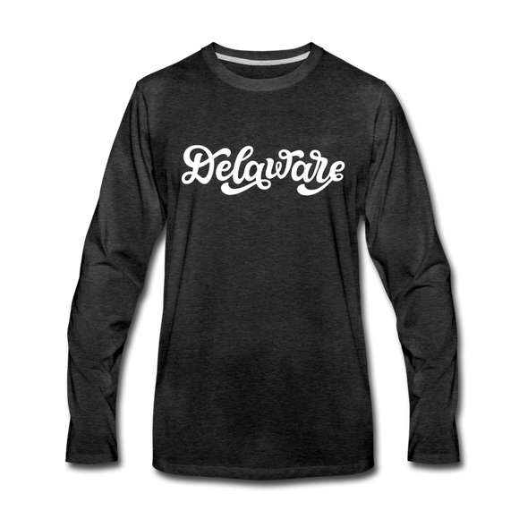 Delaware Long Sleeve T-Shirt - Hand Lettered Unisex Delaware Long Sleeve Shirt - charcoal gray