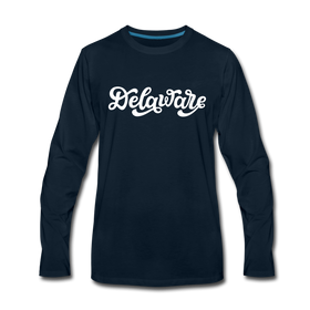 Delaware Long Sleeve T-Shirt - Hand Lettered Unisex Delaware Long Sleeve Shirt - deep navy
