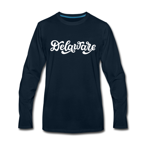 Delaware Long Sleeve T-Shirt - Hand Lettered Unisex Delaware Long Sleeve Shirt - deep navy