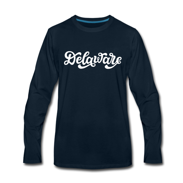 Delaware Long Sleeve T-Shirt - Hand Lettered Unisex Delaware Long Sleeve Shirt - deep navy