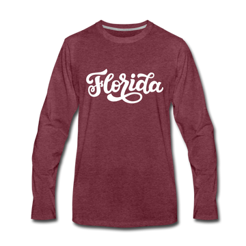 Florida Long Sleeve T-Shirt - Hand Lettered Unisex Florida Long Sleeve Shirt - heather burgundy