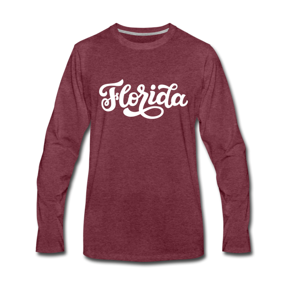 Florida Long Sleeve T-Shirt - Hand Lettered Unisex Florida Long Sleeve Shirt - heather burgundy