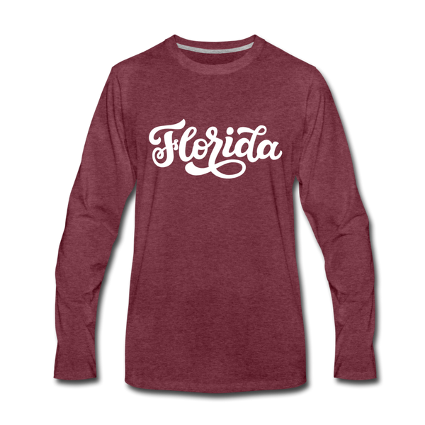 Florida Long Sleeve T-Shirt - Hand Lettered Unisex Florida Long Sleeve Shirt - heather burgundy