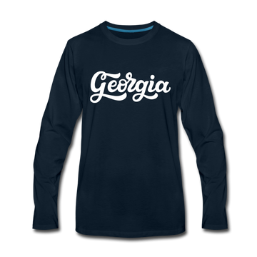 Georgia Long Sleeve T-Shirt - Hand Lettered Unisex Georgia Long Sleeve Shirt - deep navy
