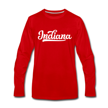 Indiana Long Sleeve T-Shirt - Hand Lettered Unisex Indiana Long Sleeve Shirt - red