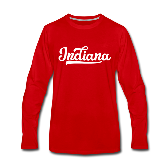 Indiana Long Sleeve T-Shirt - Hand Lettered Unisex Indiana Long Sleeve Shirt - red
