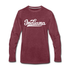 Indiana Long Sleeve T-Shirt - Hand Lettered Unisex Indiana Long Sleeve Shirt - heather burgundy