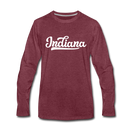 Indiana Long Sleeve T-Shirt - Hand Lettered Unisex Indiana Long Sleeve Shirt - heather burgundy