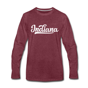 Indiana Long Sleeve T-Shirt - Hand Lettered Unisex Indiana Long Sleeve Shirt - heather burgundy