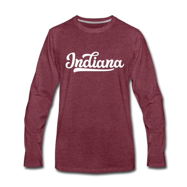 Indiana Long Sleeve T-Shirt - Hand Lettered Unisex Indiana Long Sleeve Shirt - heather burgundy