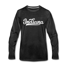 Indiana Long Sleeve T-Shirt - Hand Lettered Unisex Indiana Long Sleeve Shirt - charcoal gray