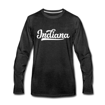 Indiana Long Sleeve T-Shirt - Hand Lettered Unisex Indiana Long Sleeve Shirt - charcoal gray