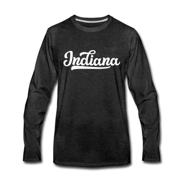 Indiana Long Sleeve T-Shirt - Hand Lettered Unisex Indiana Long Sleeve Shirt - charcoal gray