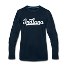 Indiana Long Sleeve T-Shirt - Hand Lettered Unisex Indiana Long Sleeve Shirt - deep navy