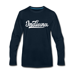 Indiana Long Sleeve T-Shirt - Hand Lettered Unisex Indiana Long Sleeve Shirt - deep navy