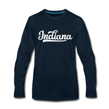 Indiana Long Sleeve T-Shirt - Hand Lettered Unisex Indiana Long Sleeve Shirt - deep navy