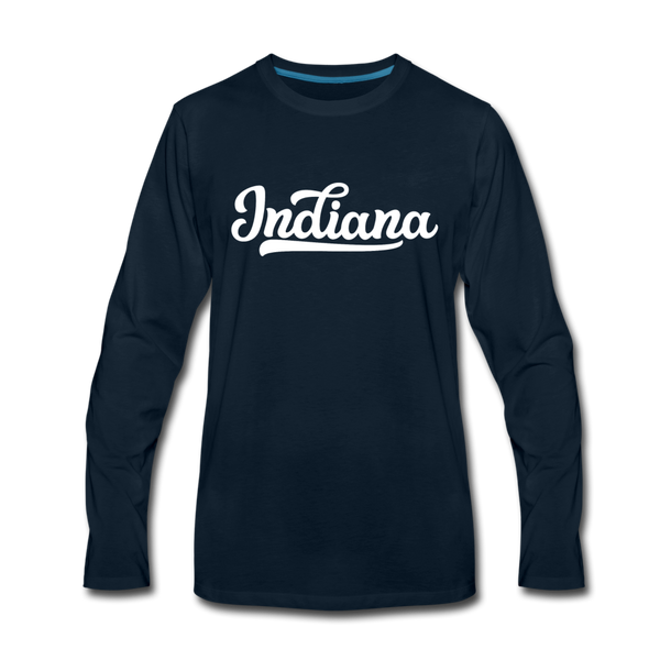 Indiana Long Sleeve T-Shirt - Hand Lettered Unisex Indiana Long Sleeve Shirt - deep navy