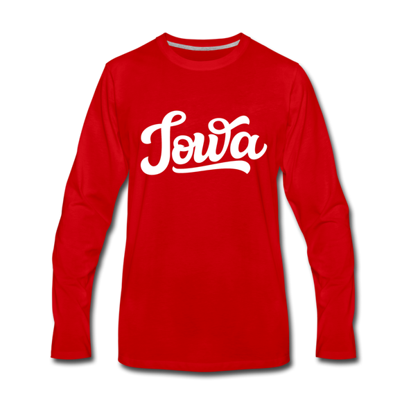 Iowa Long Sleeve T-Shirt - Hand Lettered Unisex Iowa Long Sleeve Shirt - red