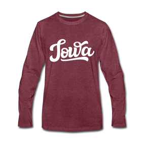 Iowa Long Sleeve T-Shirt - Hand Lettered Unisex Iowa Long Sleeve Shirt - heather burgundy