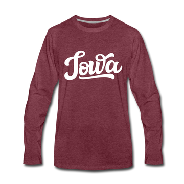 Iowa Long Sleeve T-Shirt - Hand Lettered Unisex Iowa Long Sleeve Shirt - heather burgundy