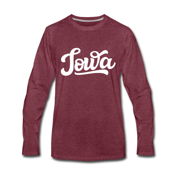 Iowa Long Sleeve T-Shirt - Hand Lettered Unisex Iowa Long Sleeve Shirt - heather burgundy