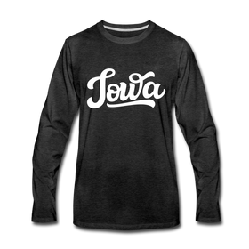 Iowa Long Sleeve T-Shirt - Hand Lettered Unisex Iowa Long Sleeve Shirt - charcoal gray