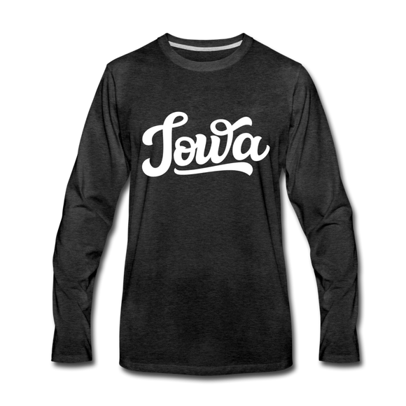 Iowa Long Sleeve T-Shirt - Hand Lettered Unisex Iowa Long Sleeve Shirt - charcoal gray