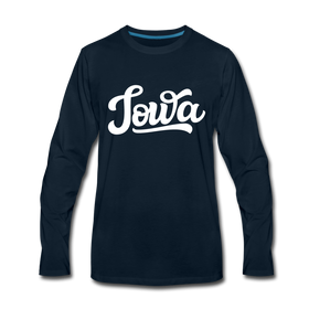 Iowa Long Sleeve T-Shirt - Hand Lettered Unisex Iowa Long Sleeve Shirt - deep navy