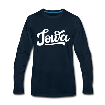 Iowa Long Sleeve T-Shirt - Hand Lettered Unisex Iowa Long Sleeve Shirt - deep navy