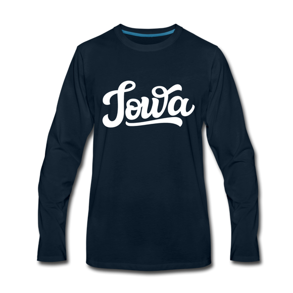 Iowa Long Sleeve T-Shirt - Hand Lettered Unisex Iowa Long Sleeve Shirt - deep navy