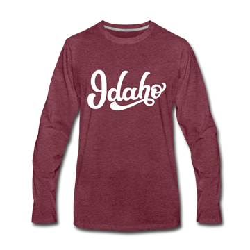 Idaho Long Sleeve T-Shirt - Hand Lettered Unisex Idaho Long Sleeve Shirt - heather burgundy