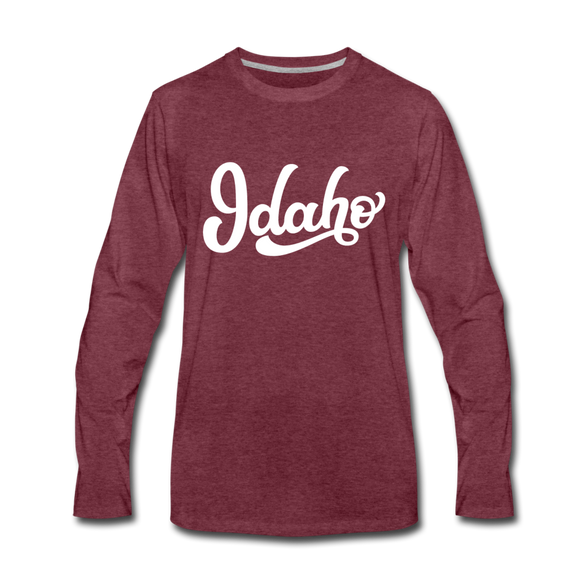 Idaho Long Sleeve T-Shirt - Hand Lettered Unisex Idaho Long Sleeve Shirt - heather burgundy