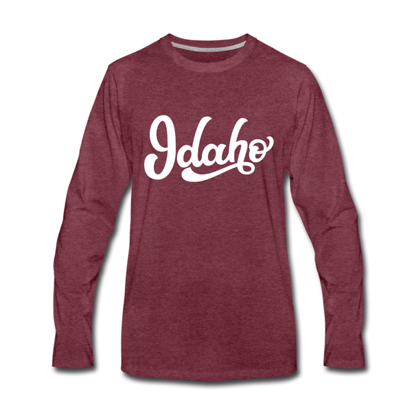 Idaho Long Sleeve T-Shirt - Hand Lettered Unisex Idaho Long Sleeve Shirt - heather burgundy