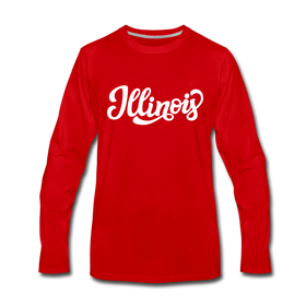 Illinois Long Sleeve T-Shirt - Hand Lettered Unisex Illinois Long Sleeve Shirt - red