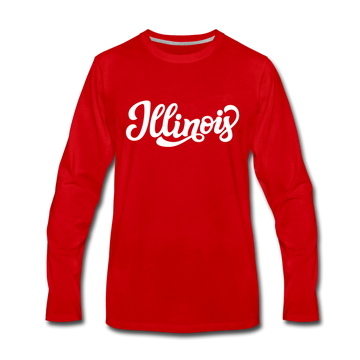 Illinois Long Sleeve T-Shirt - Hand Lettered Unisex Illinois Long Sleeve Shirt - red