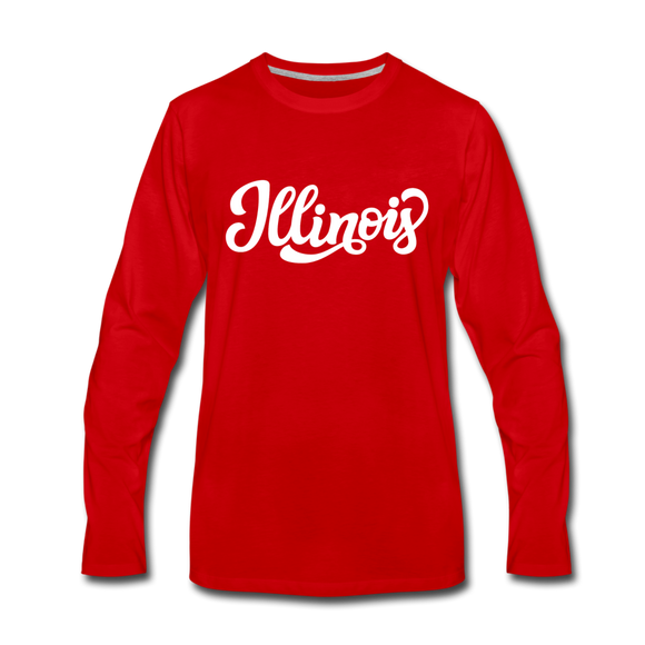Illinois Long Sleeve T-Shirt - Hand Lettered Unisex Illinois Long Sleeve Shirt - red