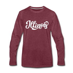 Illinois Long Sleeve T-Shirt - Hand Lettered Unisex Illinois Long Sleeve Shirt - heather burgundy