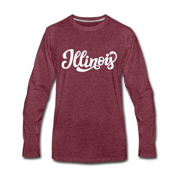 Illinois Long Sleeve T-Shirt - Hand Lettered Unisex Illinois Long Sleeve Shirt - heather burgundy