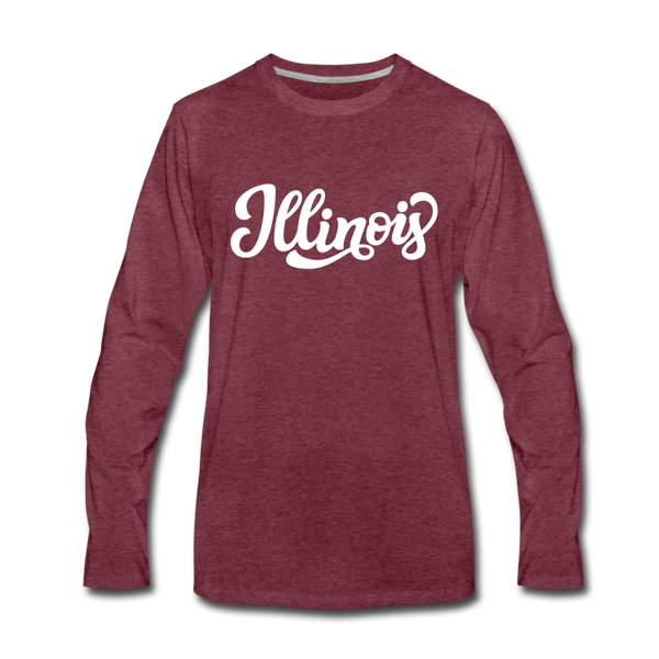 Illinois Long Sleeve T-Shirt - Hand Lettered Unisex Illinois Long Sleeve Shirt - heather burgundy