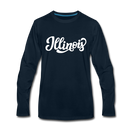 Illinois Long Sleeve T-Shirt - Hand Lettered Unisex Illinois Long Sleeve Shirt - deep navy