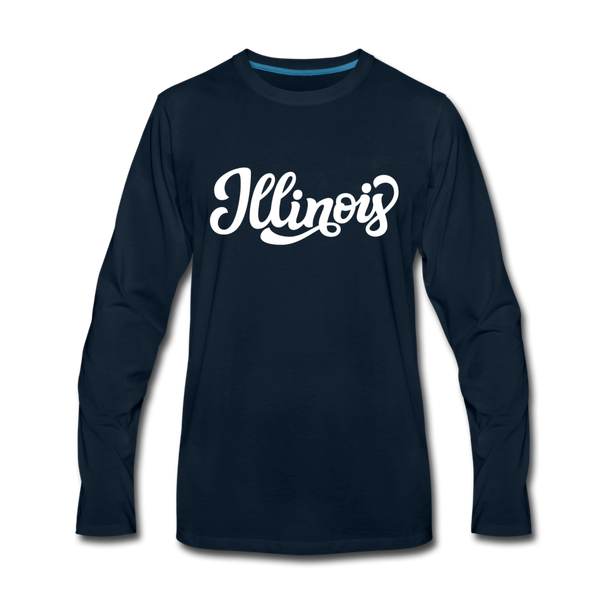 Illinois Long Sleeve T-Shirt - Hand Lettered Unisex Illinois Long Sleeve Shirt - deep navy