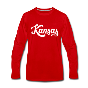Kansas Long Sleeve T-Shirt - Hand Lettered Unisex Kansas Long Sleeve Shirt - red