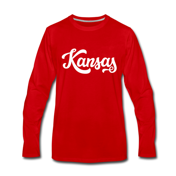 Kansas Long Sleeve T-Shirt - Hand Lettered Unisex Kansas Long Sleeve Shirt - red