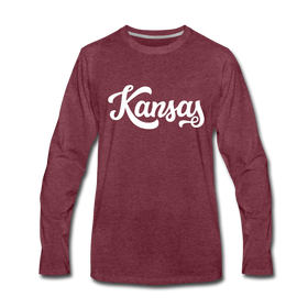 Kansas Long Sleeve T-Shirt - Hand Lettered Unisex Kansas Long Sleeve Shirt - heather burgundy