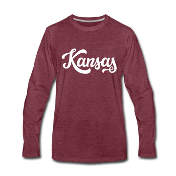 Kansas Long Sleeve T-Shirt - Hand Lettered Unisex Kansas Long Sleeve Shirt - heather burgundy