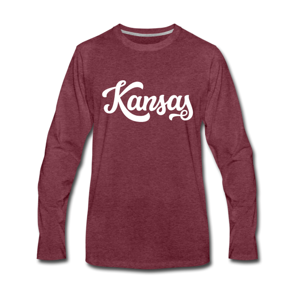 Kansas Long Sleeve T-Shirt - Hand Lettered Unisex Kansas Long Sleeve Shirt - heather burgundy