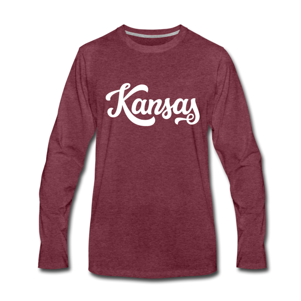 Kansas Long Sleeve T-Shirt - Hand Lettered Unisex Kansas Long Sleeve Shirt - heather burgundy