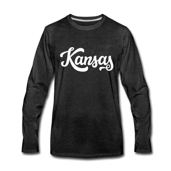 Kansas Long Sleeve T-Shirt - Hand Lettered Unisex Kansas Long Sleeve Shirt - charcoal gray