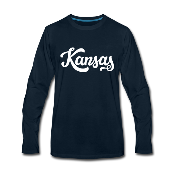 Kansas Long Sleeve T-Shirt - Hand Lettered Unisex Kansas Long Sleeve Shirt - deep navy
